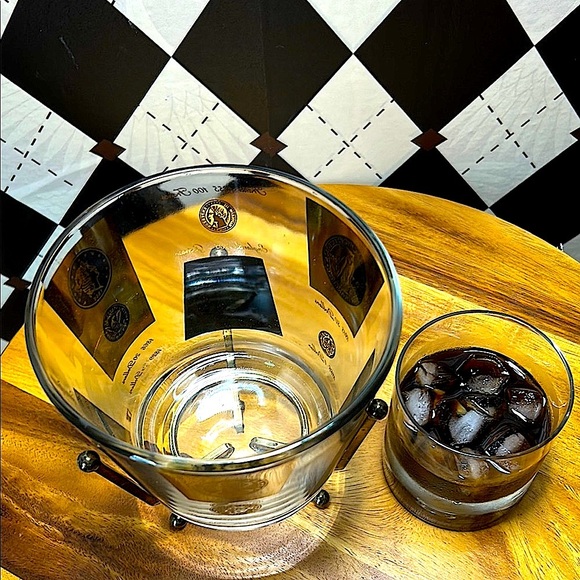 Vintage MCM Cera Glass Ice Bucket with Stand– Gold/Black Coin Design - Picture 9 of 17